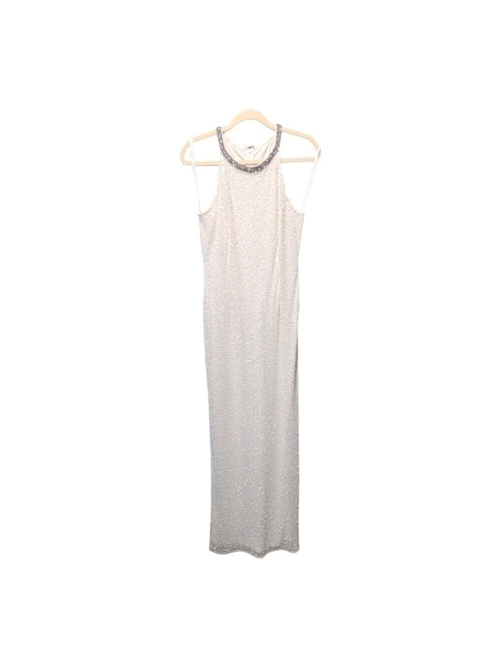Mac Duggal Beaded Sleeveless High Neck Column Gown in White Size 8 - Picture 4 of 12